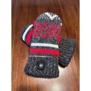 Red and gray wool Upcycled sweater mittens, Felted wool mittens, one size